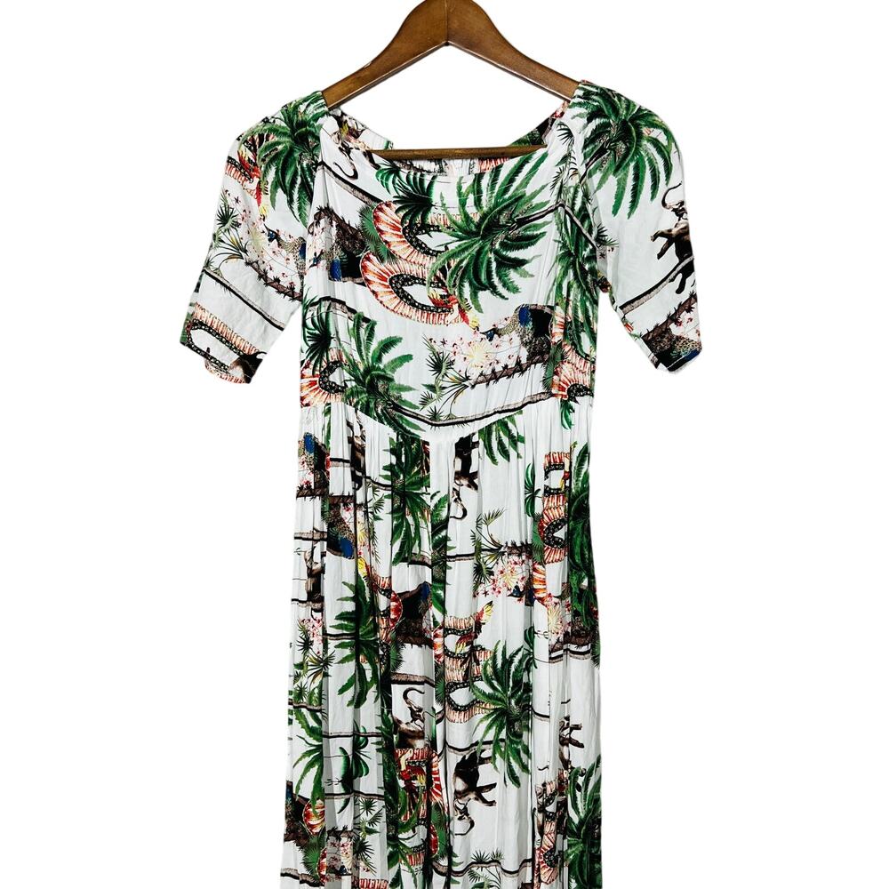 Jaase x Anthropologie Jumpsuit Tropical Palm Square Neck Short Sleeve - XS